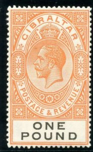 Gibraltar 1927 KGV £1 red-orange & black MLH. SG 107. Sc 92.