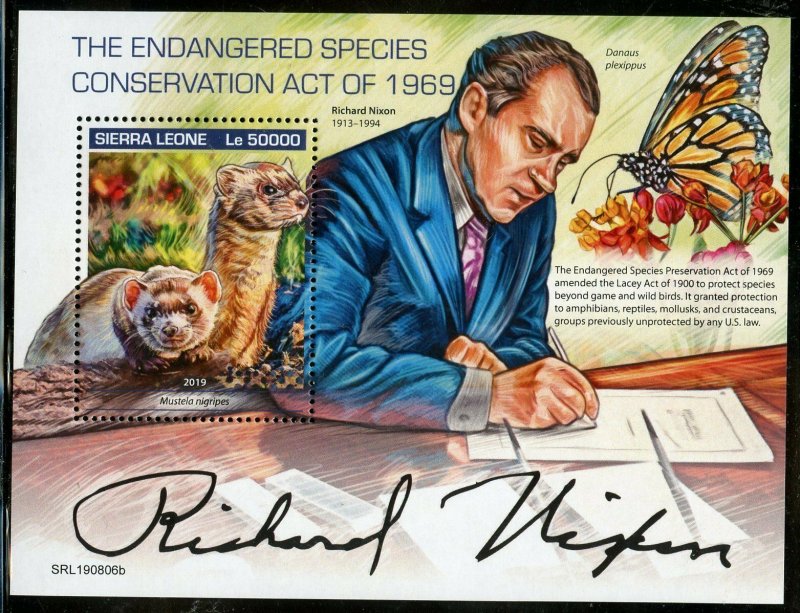 SIERRA  LEONE 2019 ENDANGERED SPECIES CONSERVATION ACT OF 1969  S/SHEET MINT NH