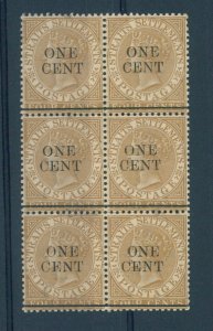 STRAITS SETTLEMENTS,  ONE CENT on FOUR CENTS BLOCKOF 6, MNH