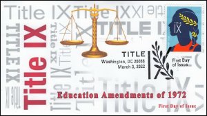 22-036, 2022, Title IX, First Day Cover, Pictorial Postmark, Washington DC, Educ