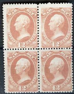 US Sc O119 Original Gum Block of 4 MNH (3) w/Hinged Btm Rt