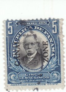 Canal Zone, Scott #40 - 5c Deep Blue & Black - Used - Overprint Reading Up