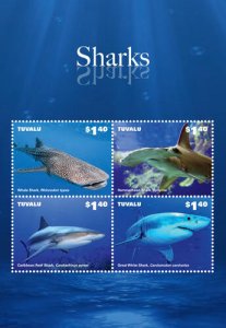 Tuvalu 2014 - Marine Life - Sharks - Sheet of 4 stamps - MNH