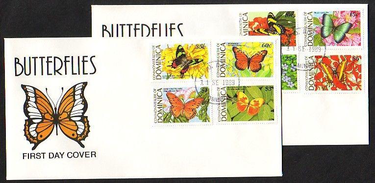 Dominica, Scott cat. 1176-1183. Butterflies issue on 2 First Day Covers