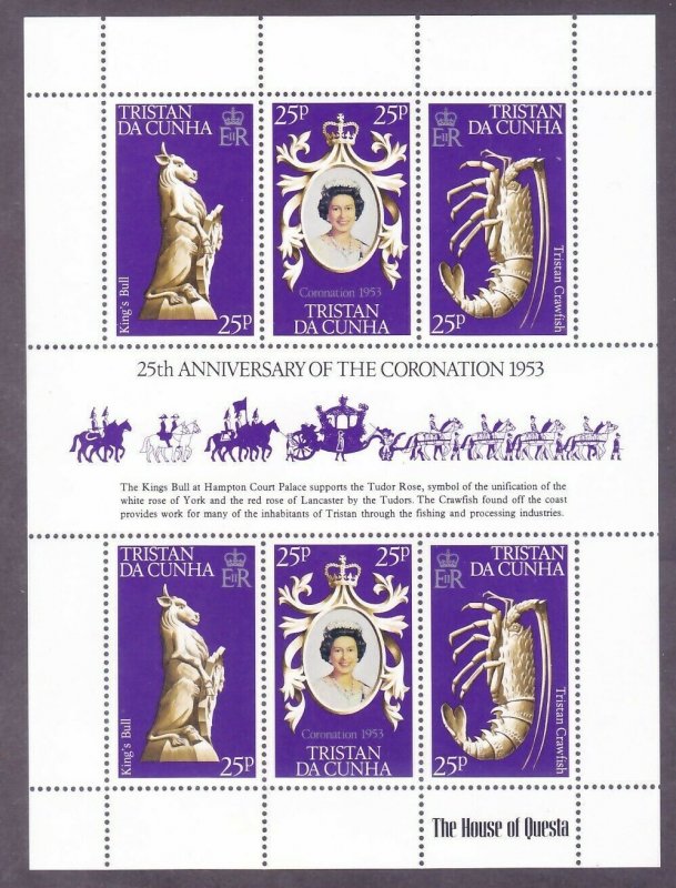 Tristan da Cunha 238 MNH 1978 QE II Coronation Anniversary Souvenir Sheet of 6