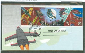 US 2741-5 1993 29ct Space fantasy (pane of five) on an unaddressed first day cover with a limited edition hand drawn Trear cac