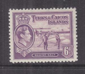 TURKS & CAICOS ISLANDS, 1938 KGVI 6d. Mauve, lhm.