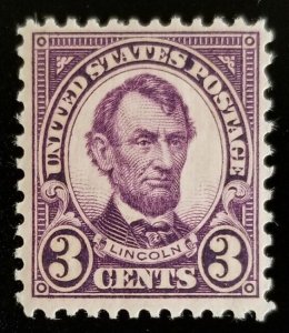 1926 3c Abraham Lincoln, Violet Scott 635 Mint F/VF NH