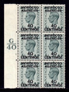 GREAT BRITAIN (MOROCCO) — SCOTT 87 — 1940 40c ON 4d KGVI — MNH BLK/6 — SCV $210