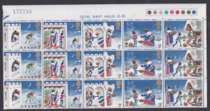 1973 Christmas 3p Row 3 of stamps weak printing GA Unmounted Mint/MNH