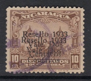 Nicaragua 1933 2c on 10c Light Brown Double Surcharge Used. Scott 586a