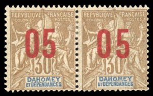 French Colonies, Dahomey #37-37a, 1912 5c on 30c, se-tenant pair with normal ...