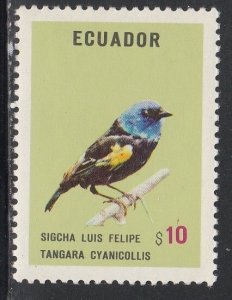 Ecuador # 880, Birds -Blue Necked Tanager, Mint NH, 1/3 Cat.