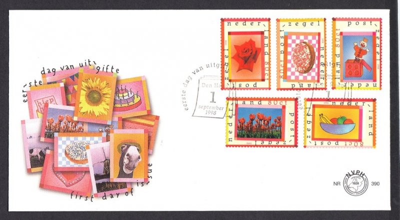 Netherlands #1007a-e  FDC  1998  greetings stamps  E390