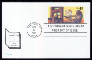 US UX126 Federalist Papers Postal Card U/A FDC