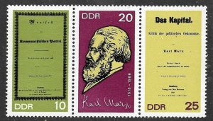 EAST GERMANY DDR 1968 Karl Marx Strip of 3 Sc 1006a MNH