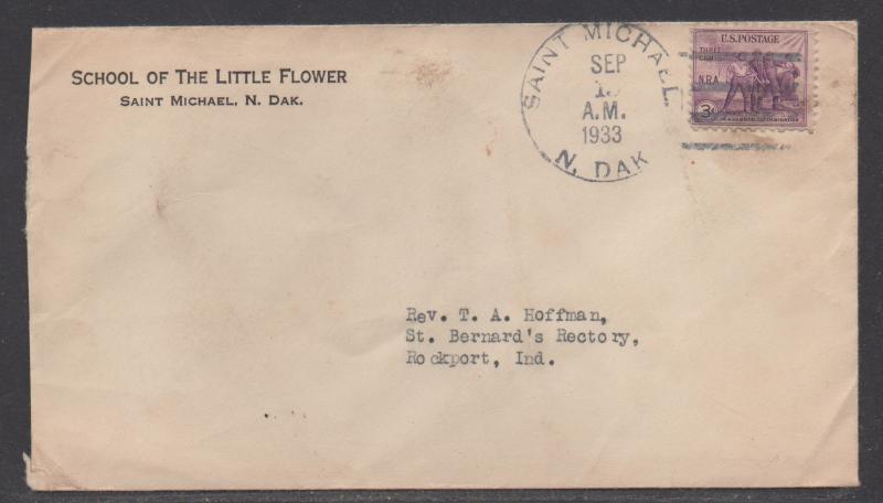 **US 20th Century Advertising Cover, SC# 732, St. Michael, ND 9/13/1933 (Letter)