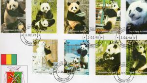 Guinea 1998 Pandas-Wildlife-Sheetlet WWF w/Logo  (9) Perforated F.D.C.