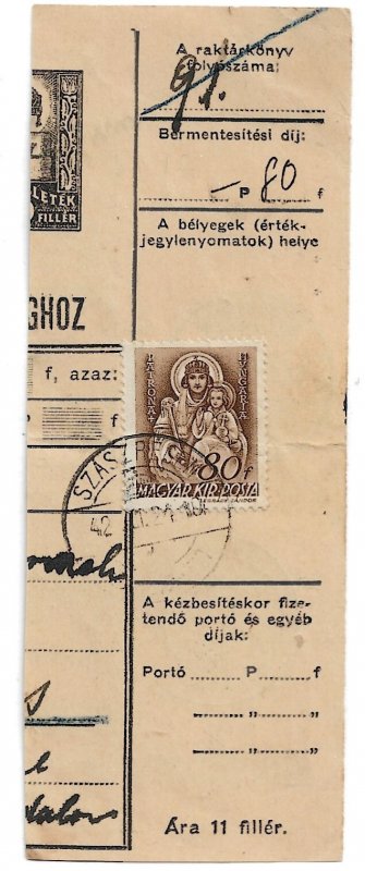 HUNGARY VISSZATERT 1942 SZASZREGEN Romania Parcel Receipt Half  Sc 595 VFU