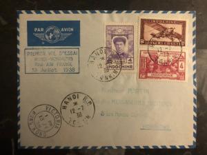 1938 Hanoi Vietnam First Flight Cover to Hong Kong via Air France 200 Flown FFC