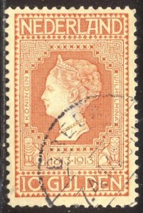 NETHERLANDS #101 Used - 1913 10g Red / Straw