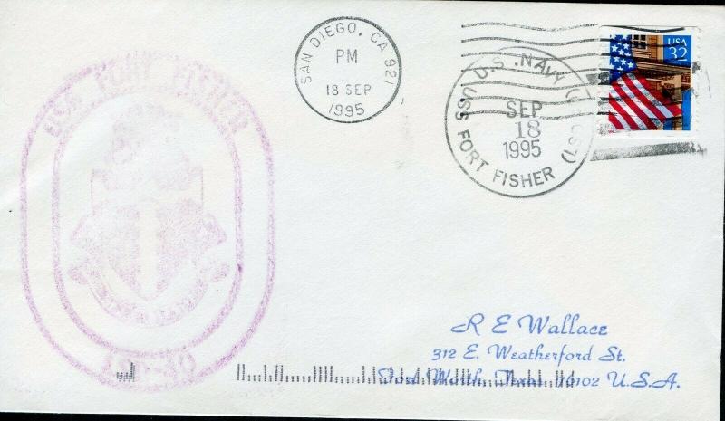 UNITED STATED USS FORT FISHER (LSD-30) COVER 9/18/1995 TO FT WORTH, TX AS SHOWN