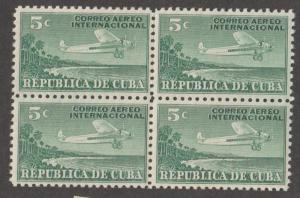 Cuba Scott #C4-C5 Coast of Cuba Airplane - Airmail Stamp - Mint NH Blocks of 4