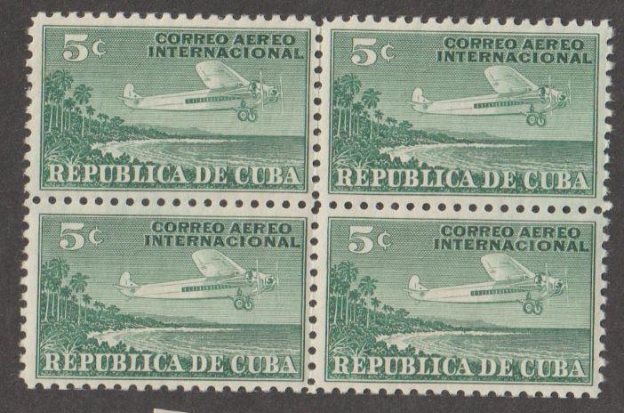 Cuba Scott #C4-C5 Coast of Cuba Airplane - Airmail Stamp - Mint NH Blocks of 4