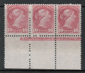 Canada #45a Very Fine Never Hinged Plate Strip Of Three **With Certificate**