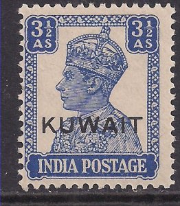 Kuwait 1945 KGV1 3 1/2 Anna Bright Blue Ovpt on India Umm SG 59 ( A1450 )