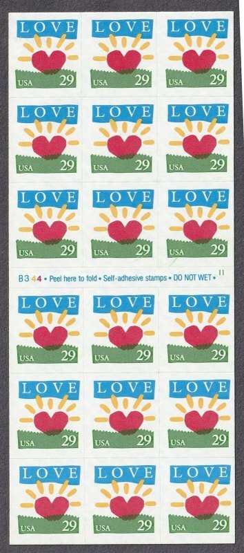 Pane 29c Love Heart Sunrise B344-11 US 2813a MNH