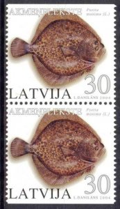 Latvia 2004 Fishes Turbot Pair differ. Perforation MNH**