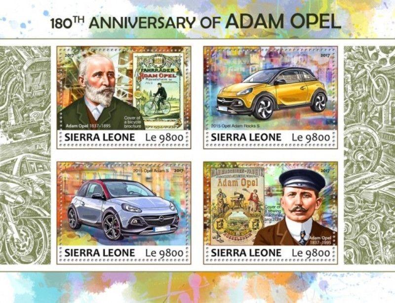 Sierra Leone - 2017 Adam Opel - 4 Stamp Sheet - SRL17709a