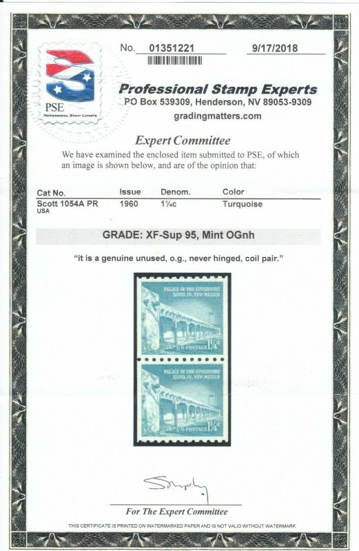 MOstamps - US #1054A Mint OG NH Pr Grade 95 with PSE Cert -Lot # MO-1673 SMQ $65