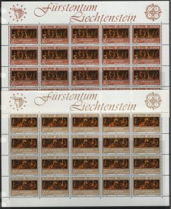 LIECHTENSTEIN, 804-805, SHEET OF 20, MNH, 1985 Europa, 3 Muses, Pan and muses