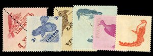 Liberia #341-346, 1953 Birds, set of six with design (or part of design) prin...