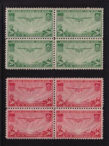 1937 Sc C21 C22 AIRMAIL 20c & 50c blocks of 4, fresh MNH original gum, CV $80 (R