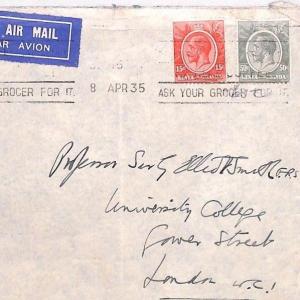 BN247 1935 British KUT Airmail *ASK YOUR GROCER* Machine Slogan Cover London UNI