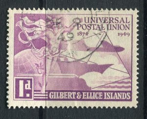 GILBERT ISLANDS; 1949 early UPU Anniversary issue used 1d. value