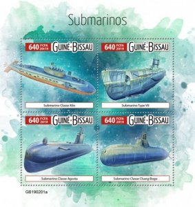 Guinea-Bissau - 2019 Submarines - 4 Stamp Sheet - GB190201a