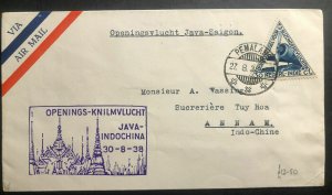 1938 Pemalang Netherlands Indies First Flight Airmail Cover To Annam Vietnam