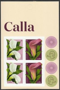 CALLA flowers = Booklet Page of 4 stamps. Canada 2022 MNH 