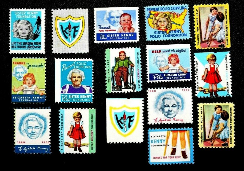 Sister Kenny Foundation Vintage U.S. Charity Stamps Lot of 16 Polio Minneapolis