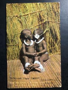 1904 Cape Of good Hope South Africa RPPC Postcard Cover to England Zulu Boy & gi