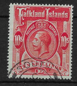 FALKLAND IS.DEP. SGZ30 1914 FALKLAND 10/= RED ON GREEN USED IN SOUTH GEORGIA