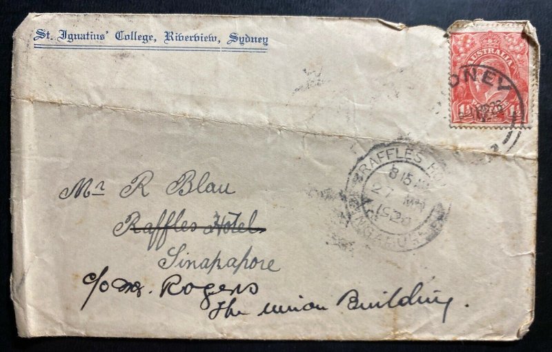 1926 Sydney Australia St Ignatius College Cover To Raffles Hotel Singapore 