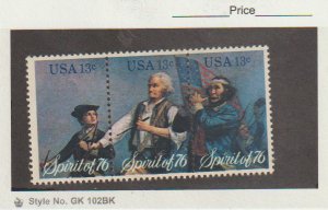 US Scott #1629-31, Strip of 3 1976 Spirit of 76 13c FVF MNH