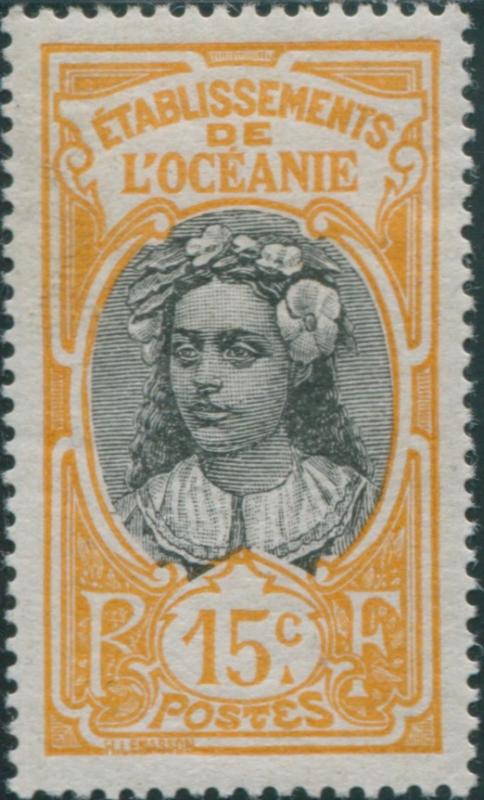 French Oceania 1913 SG25a 15c black and orange Tahitian Woman MLH