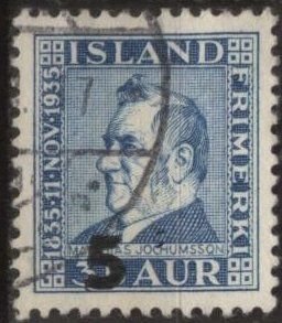 Iceland 212 (used) 5a on 35a Matthias Jochumsson, poet, blue (1939)