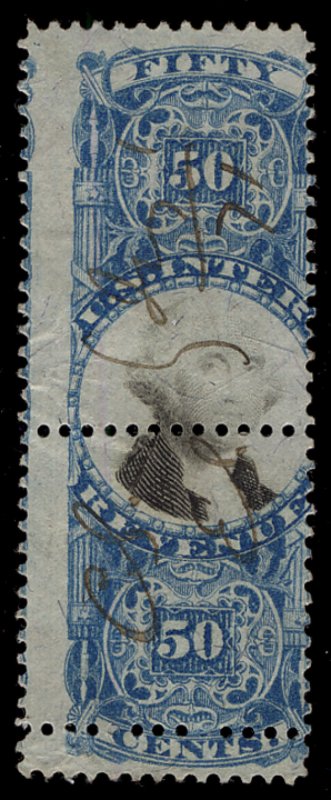 US #R115 TWO EXTRA ROWS OF PERFS, lovely town cancel, super nice, VERY RARE!